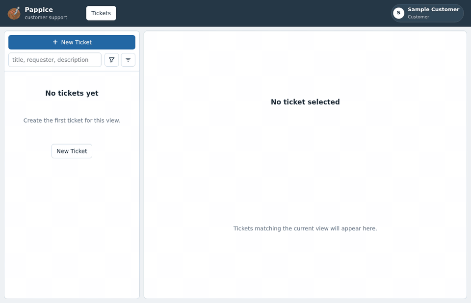 Pappice chat-style ticketing interface demo